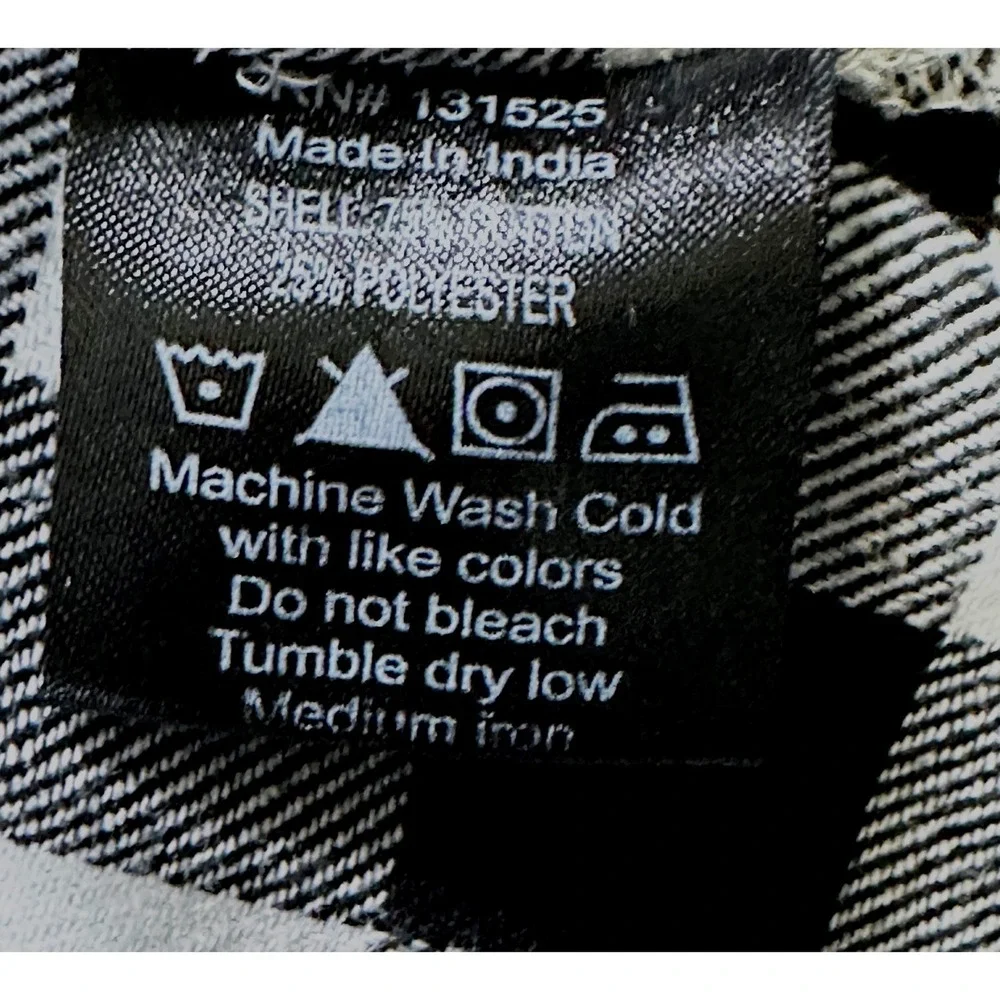 MONUMENT Mens Flannel Shirt Hooded Buffalo Plaid Black/White Lg‎ Cozy Streetwear